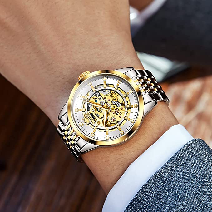 Relógio Masculino Mecânico Automático Ouro Luxo Esqueleto Aço Inoxidável Vestido Moda Negócios Luminoso Relógio Masculino Impermeável