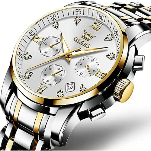 Relógios De Pulso Masculinos OLEVS, Analógico Quarts Aço Inoxidável Relógios Luminosos Luxuosos Diamante Marcação Relógios Cronógrafos Multifunção