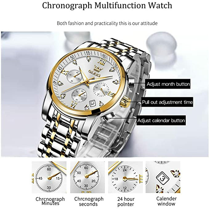 Relógios De Pulso Masculinos OLEVS, Analógico Quarts Aço Inoxidável Relógios Luminosos Luxuosos Diamante Marcação Relógios Cronógrafos Multifunção