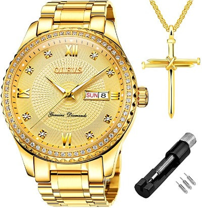 Relógios de pulso masculinos OLEVS, Analogico Quartz  Aço Inoxidável Relógios Luminosos Luxuosos Diamante Marcação Relógios cronógrafos multi-função